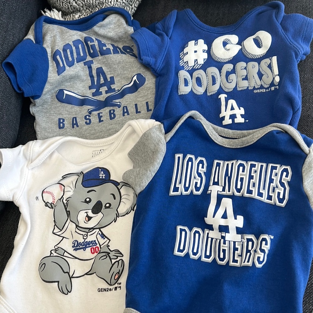 4 blue white grey baby LA Dodger onesies 0/3M bundle